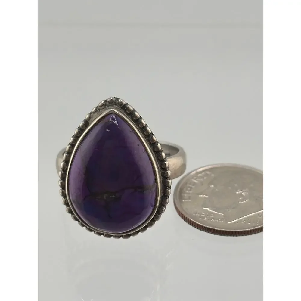 Teardrop Purple Turquoise Sterling Silver Ring Artisan Jewelry 8